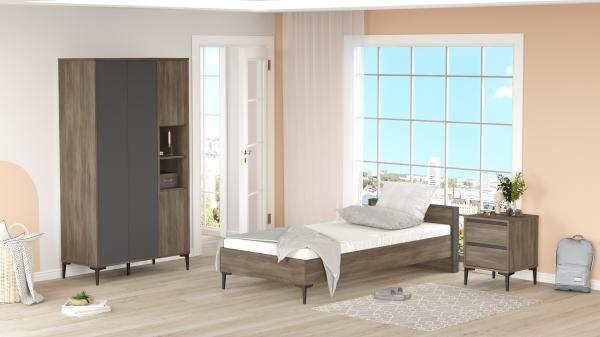 Elegantná sada - posteľ 100x200 cm, šatník a stolík ARCA, MDF, hnedá