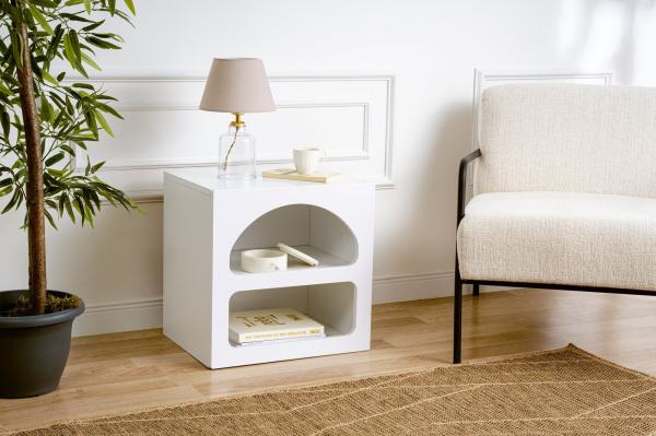 Priemyselný bočný stolík LORIN 50 cm, MDF, biely
