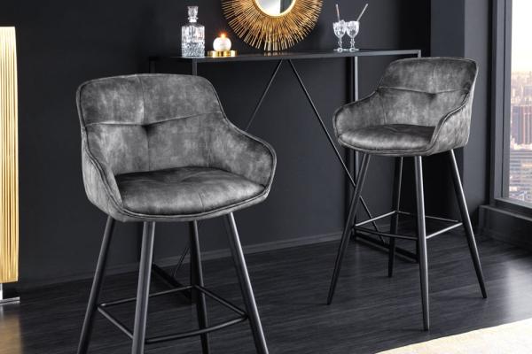 Dizajnová barová stolička EUPHORIA, šedá, zamat