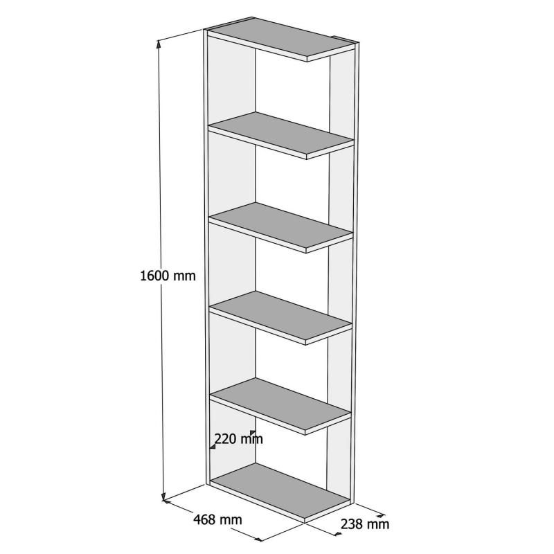 Elegantná knižnica TOWER 160 cm, MDF, orechová dýha, biela