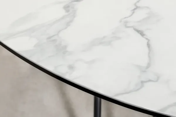 Extravagantný jedálenský stôl ELLIPSE 120 cm, biely keramický mramor