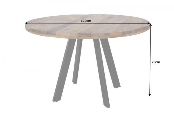 Dizajnový jedálenský stôl IRON CRAFT 120 cm okrúhly mango, šedý