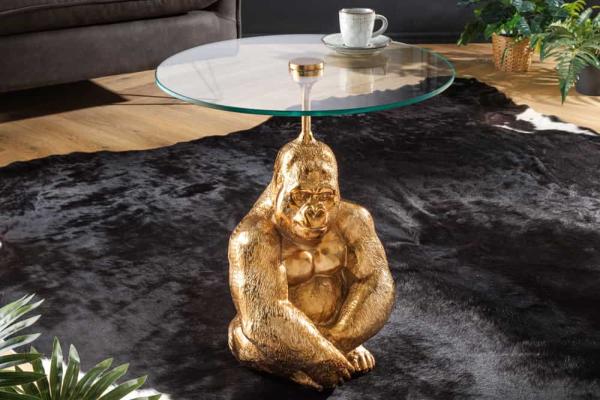 Okrúhly príručný stolík KONG 50 cm, zlatý, hliníková zliatina, sklo