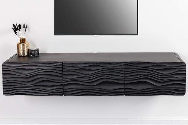 Dizajnový TV stolík WAVE 160 cm, čierny, mango
