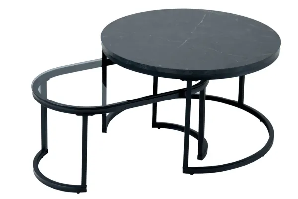 Dizajnová súprava konferenčného stolíka 2 ks ELEGANCE 70 cm, čierny mramor