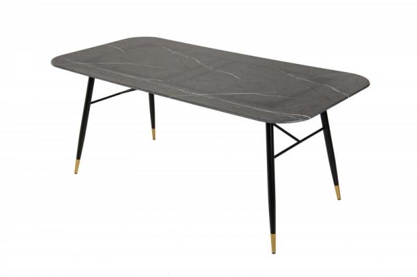 Dizajnový jedálenský stôl PARIS 180 cm sklo, mramorový vzhľad, čierny