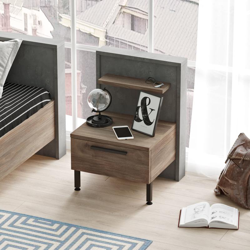 Dizajnový nočný stolík HOME 59 cm, MDF, hnedý, šedý