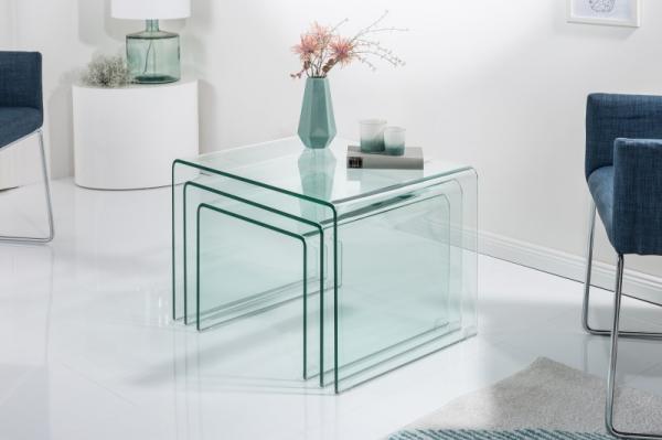Dizajnová sada 3 sklenených konferenčných stolíkov FANTOME 60 cm transparentná