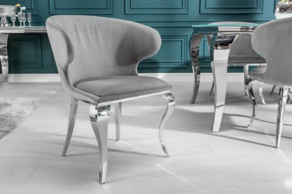 Elegantná stolička MODERN BAROQUE II zamat, šedá, strieborná