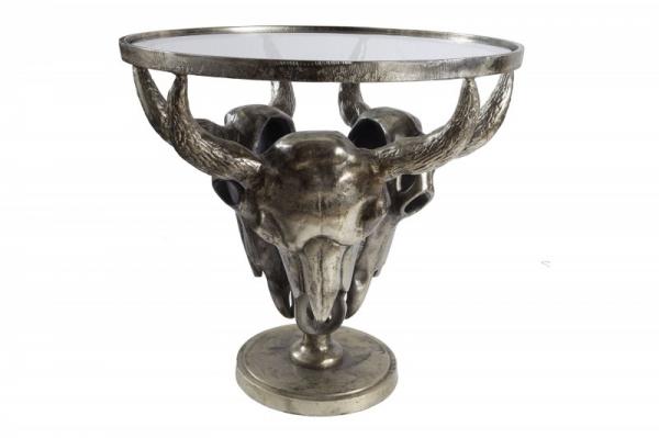 Extravagantný konferenčný stolík MATADOR 56 cm býčia hlava so sklenenou doskou, bronzový