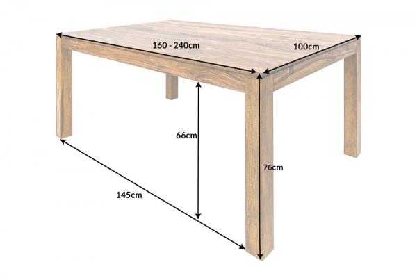 Masívny jedálenský stôl PURE 160-240 cm Sheesham s predlžovacími doskami