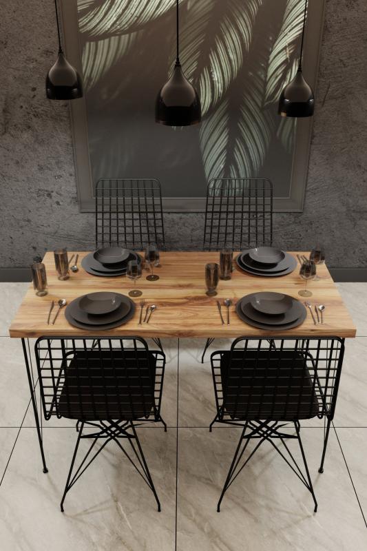 Dizajnový jedálenský stôl NSYMKY 120 cm plus 4 stoličky, čierne, orechová dýha