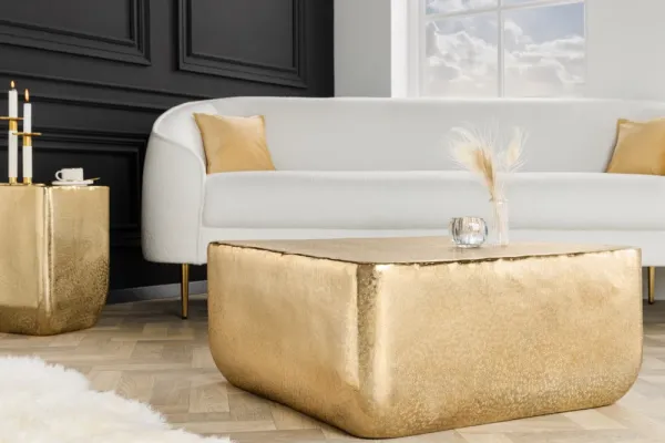 Dizajnový konferenčný stolík UNIT 70 cm, zlatý tepaný