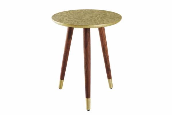 Dizajnový príručný stolík ALCAZAR 50 cm, starožitný zlatý, kov, akácia