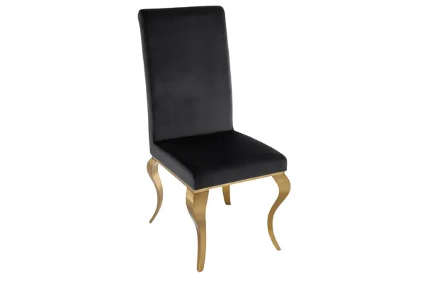 Elegantná stolička MODERN BAROQUE, čierno zlatá zamat, nerezová oceľ