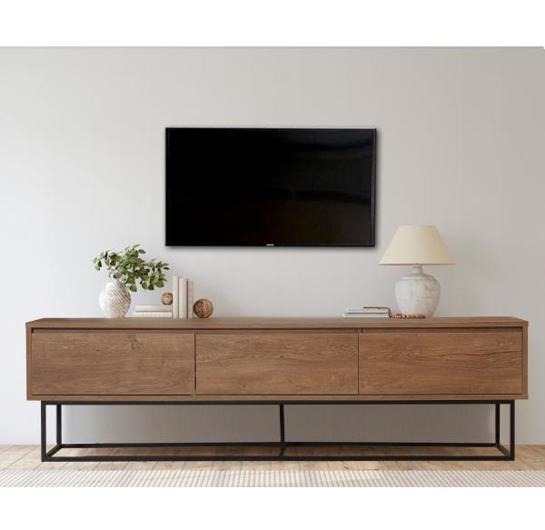 Elegantný TV stolík MILO 180 cm, MDF, orechová dýha, hnedý, čierny