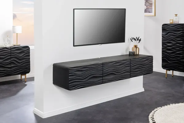 Dizajnový TV stolík WAVE 160 cm, čierny, mango