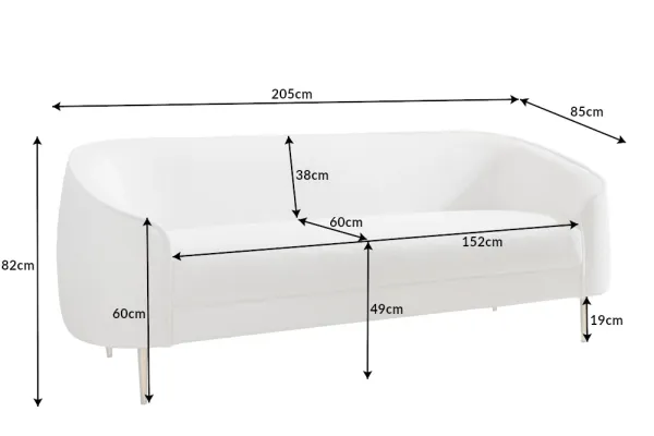 Dizajnová 3-miestna pohovka DIVA 205 cm biela, bouclé