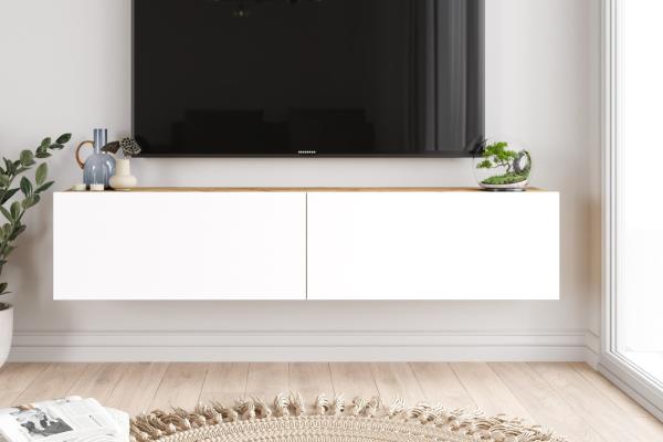 Elegantný TV stolík FRA II 140 cm, MDF, prírodný, biely