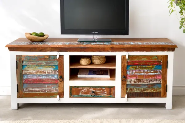 Jedinečný televízny stolík JAKARTA II 150 cm farebná recyklovaná masívna drevina