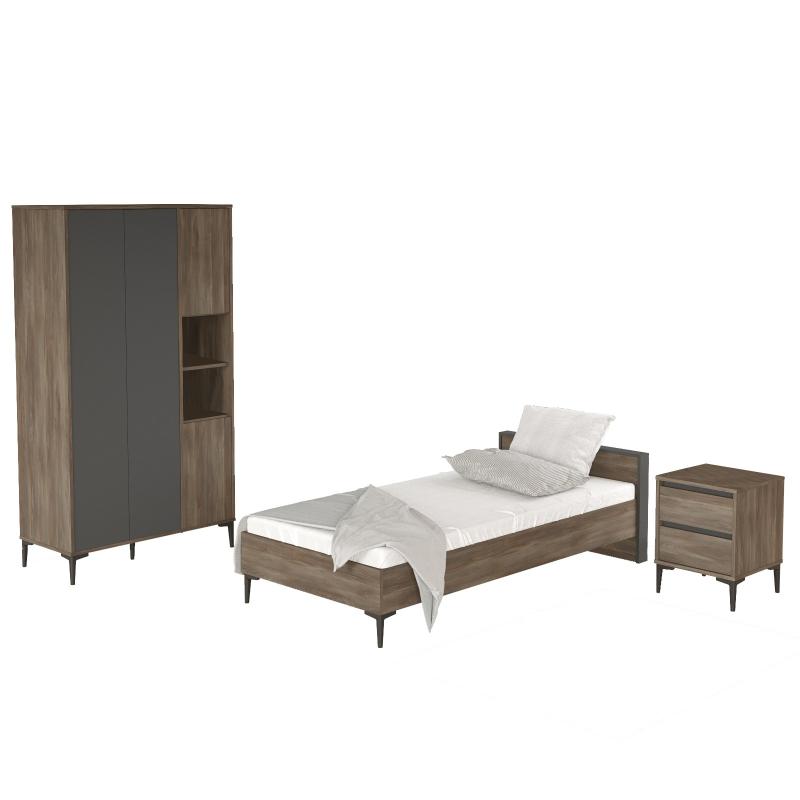 Elegantná sada - posteľ 100x200 cm, šatník a stolík ARCA, MDF, hnedá