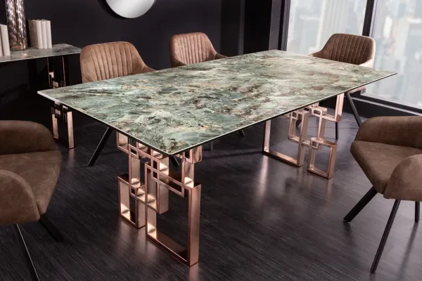 Dizajnový jedálenský stôl ATLANTIS 200 cm, tyrkysová keramika v mramorovom vzhľade