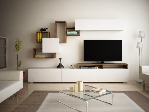 Dizajnová TV zostava ELIT 210 cm, MDF, orechová dýha, biela