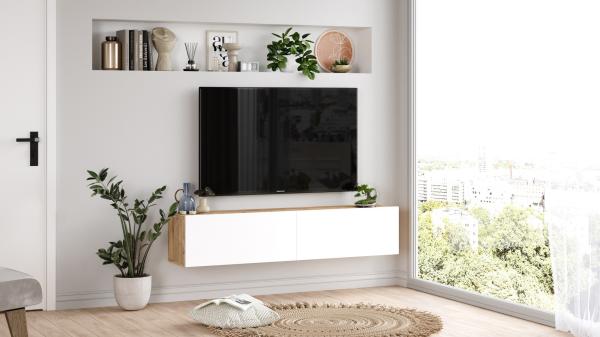 Elegantný TV stolík FRA II 140 cm, MDF, prírodný, biely