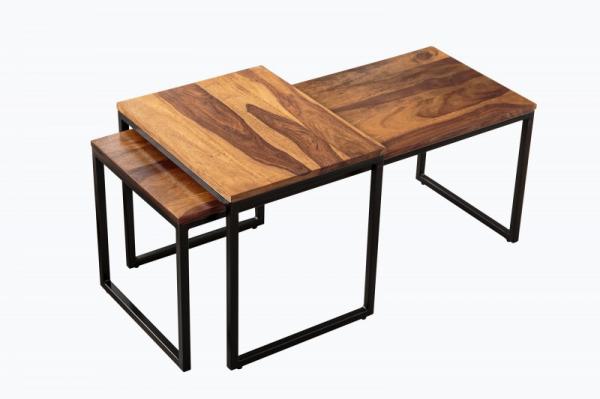 Sada 2 dizajnových konferenčných stolíkov ELEMENTS 100 cm sheesham, prírodný