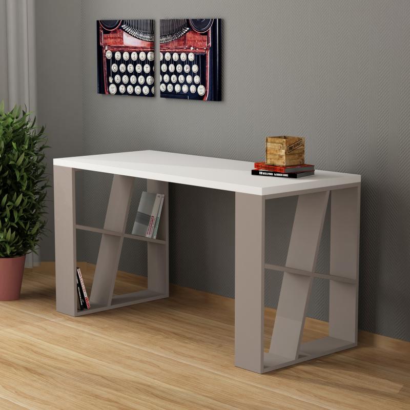 Elegantný pracovný stôl HONEY 140 cm, MDF, biely, mocha