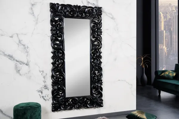 Elegantné nástenné zrkadlo VENICE 180x90 cm čierne v antickom barokovom štýle