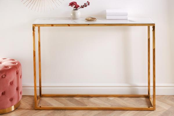 Elegantný konzolový stolík ELEGANCE 110 cm, mramorový dekor, zlatý