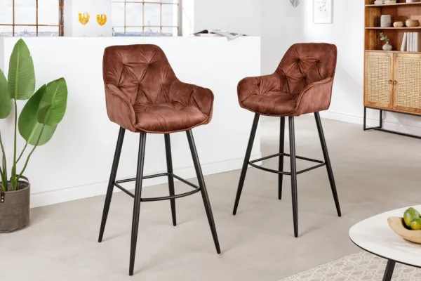 Dizajnová barová stolička MILANO, hnedá, zamat