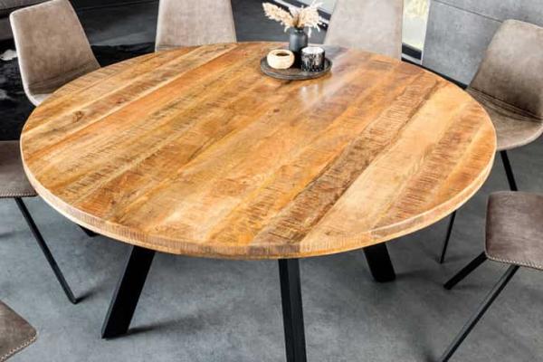 Dizajnový jedálenský stôl IRON CRAFT 145 cm okrúhly mango, prírodný