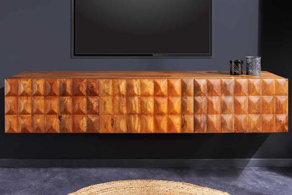 Masívny závesný TV stolík VULCANO 160 cm, mango