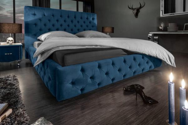Elegantná manželská posteľ PARIS 180x200 cm tmavomodrý zamat v prevedení Chesterfield