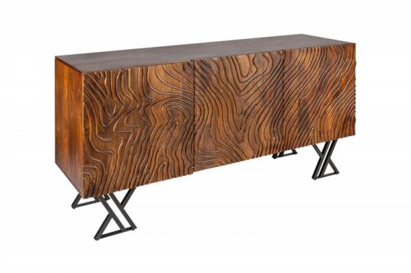Ručne vyrobený príborník FLUID 160 cm mangové drevo s predným dizajnom