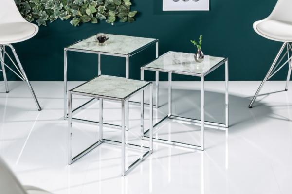 Dizajnový odkladací stolík ELEMENTS 40 cm mramorový vzhľad, biely