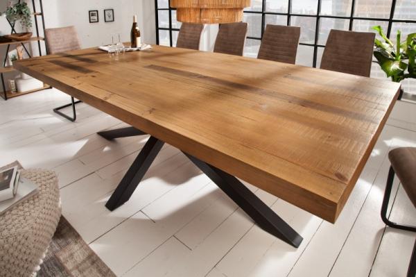 Priemyselný jedálenský stôl GALAXIE 240 cm vintage hnedý z borovicového dreva