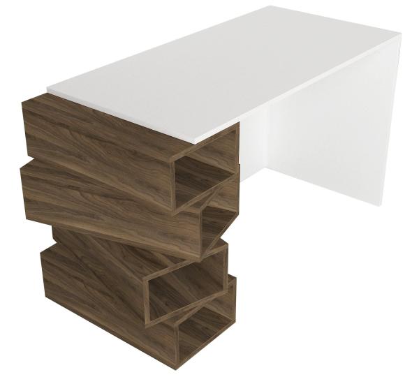 Dizajnový pracovný stôl JENGA 130 cm, MDF, biely. orechová dýha