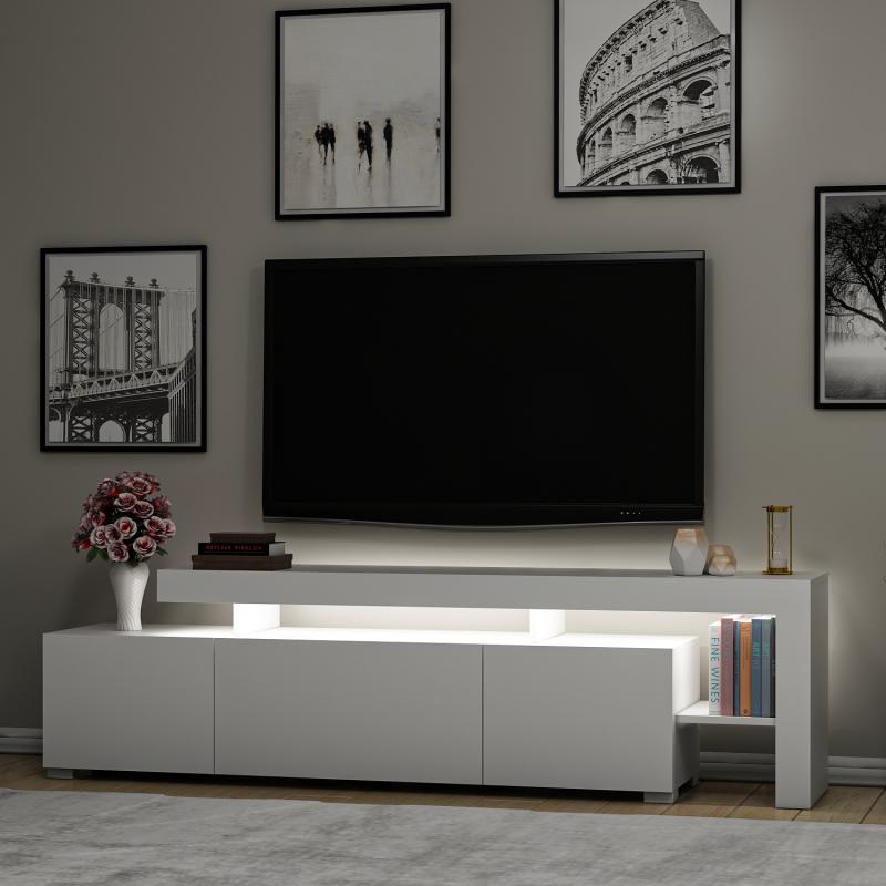 Elegantný TV stolík BELIZ 192 cm, MDF, biely, LED osvetlenie