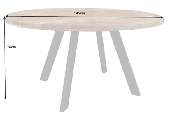 Dizajnový jedálenský stôl IRON CRAFT 145 cm okrúhly mango, prírodný