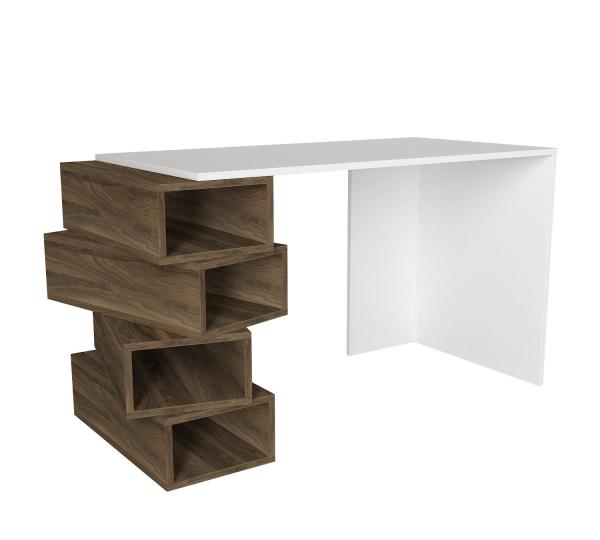 Dizajnový pracovný stôl JENGA 130 cm, MDF, biely. orechová dýha