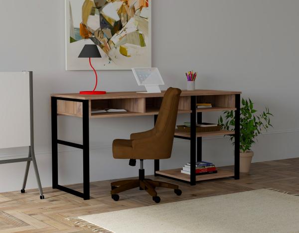 Elegantný pracovný stôl EMRO 150 cm, MDF, hnedý, čierny