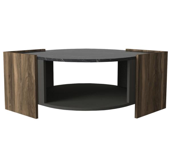 Elegantný konferenčný stolík MARBEL 75 cm, MDF, orechová dýha, šedý, čierny