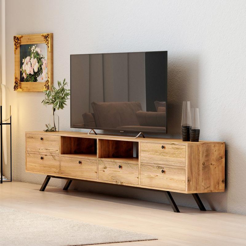 Retro TV stolík BETA 180 cm, MDF, orechová dýha
