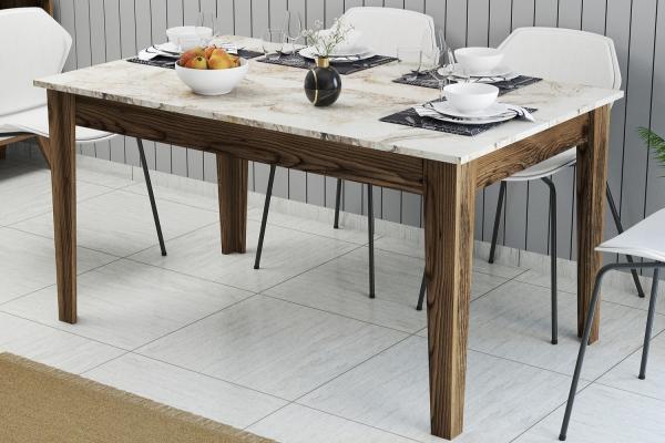 Dizajnový jedálenský stôl MILAN 145 cm, MDF, orechová dýha, mramorový vzhľad