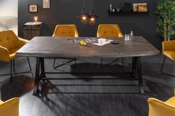 Masívny jedálenský stôl INDUSTRIAL 220 cm akácia, šedá s čiernym kovovým rámom