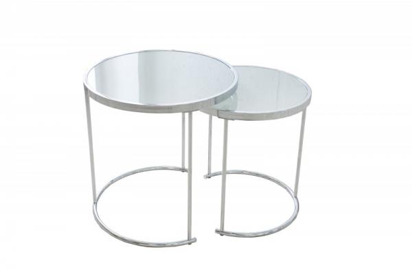 Dizajnový konferenčný stolík ART DECO II 50 cm sada 2 kusov, chróm, biely
