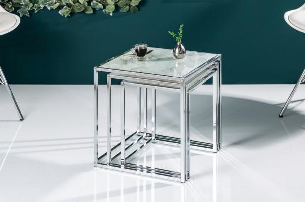 Dizajnový odkladací stolík ELEMENTS 40 cm mramorový vzhľad, biely
